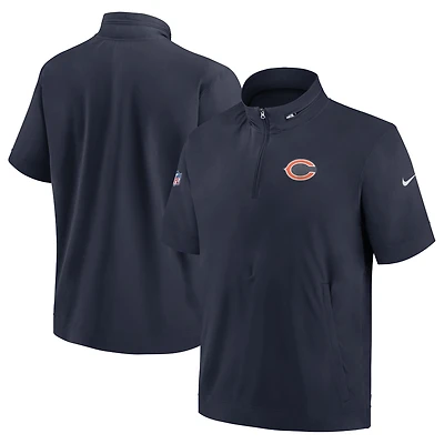 Men's Nike Navy Chicago Bears Sideline Coach Short Sleeve Hoodie Quarter-Zip Jacket
