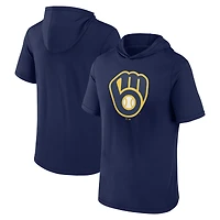 Men's Fanatics Navy Milwaukee Brewers Short Sleeve Hoodie T-Shirt