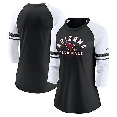 Women's Nike Black Arizona Cardinals 3/4-Sleeve Lightweight Raglan Fashion T-Shirt