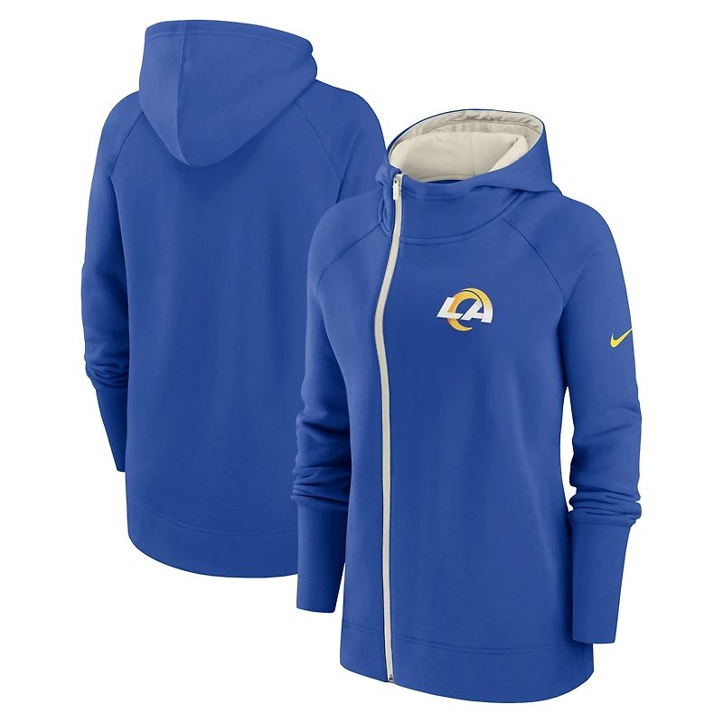 Women's Nike Royal Los Angeles Rams Asymmetrical Raglan Full-Zip Hoodie