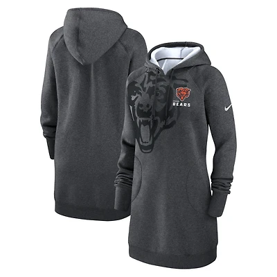 Women's Nike Heather Charcoal Chicago Bears Oversized Fleece Raglan Hoodie Dress