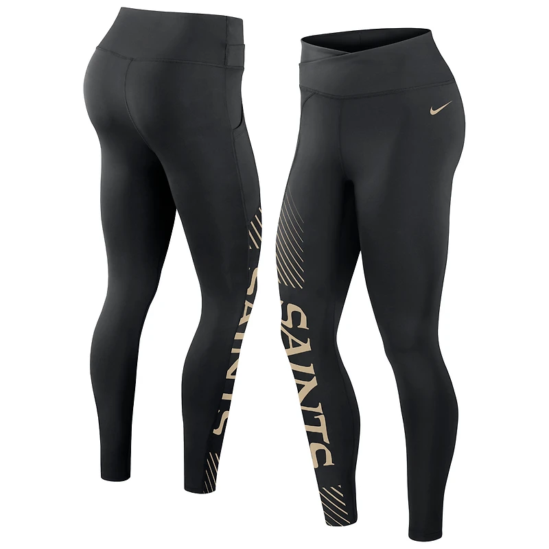 Women's Nike Black New Orleans Saints Yard Line Crossover Leggings