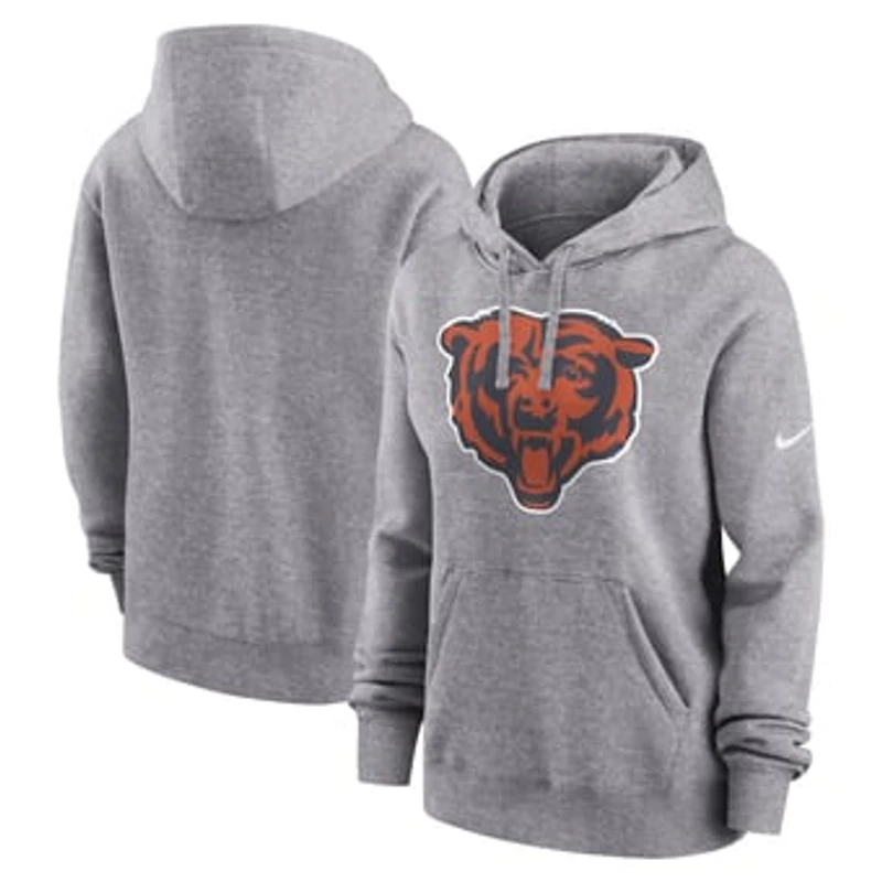 Women's Nike Heather Gray Chicago Bears Team Logo Club Fleece Hoodie
