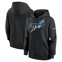 Women's Nike Black Detroit Lions Wordmark Club Fleece Pullover Hoodie