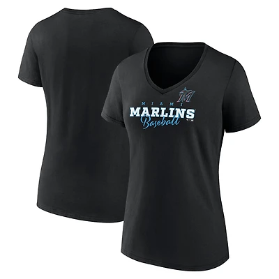Women's Black Miami Marlins Back In Business V-Neck T-Shirt