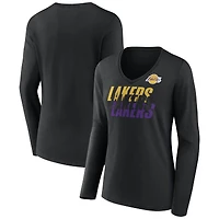 Women's Black Los Angeles Lakers Tumble V-Neck Long Sleeve T-Shirt