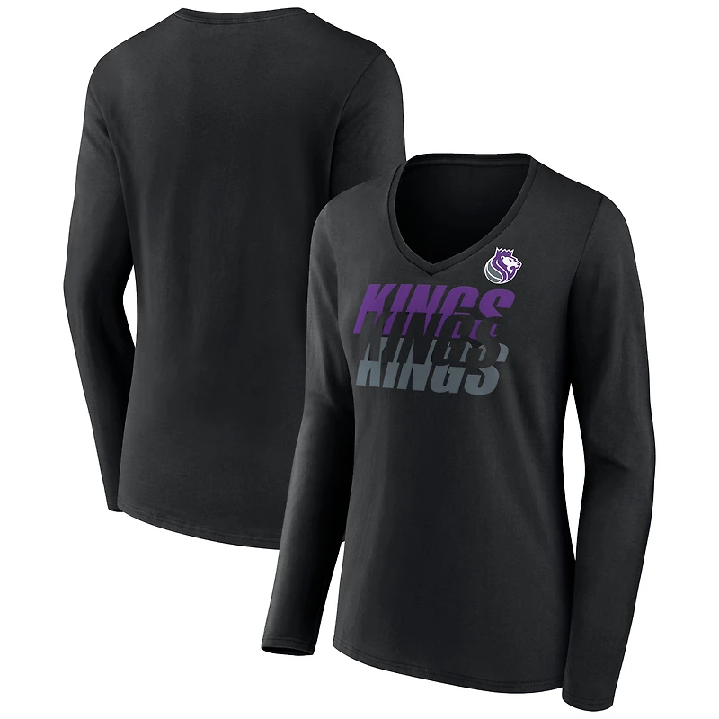 Women's Black Portland Trail Blazers Tumble V-Neck Long Sleeve T-Shirt