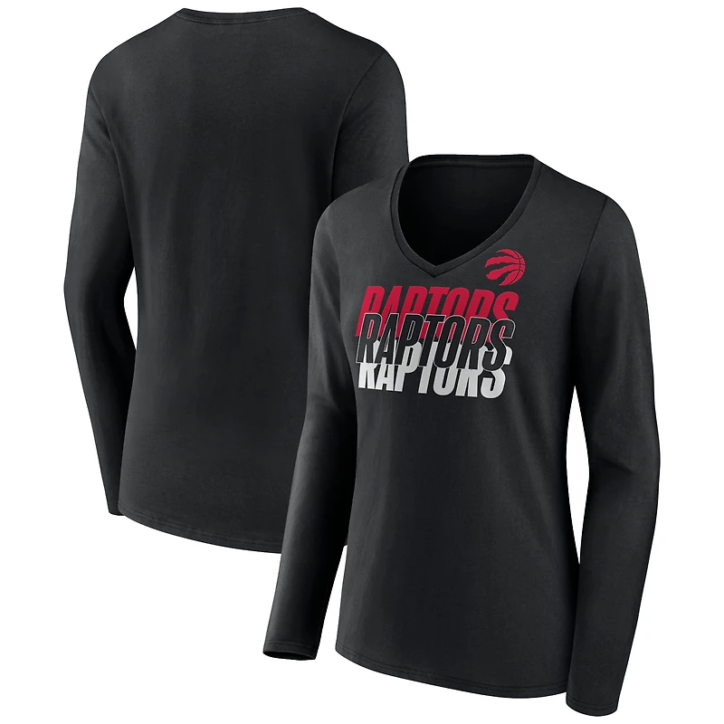 Women's Black Toronto Raptors Tumble V-Neck Long Sleeve T-Shirt