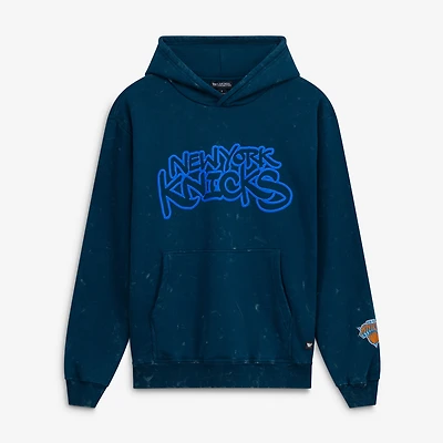 Unisex The Wild Collective Blue New York Knicks Tonal Acid Wash Pullover Hoodie