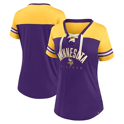 Women's Fanatics Purple/Gold Minnesota Vikings Blitz & Glam Lace-Up V-Neck Jersey T-Shirt