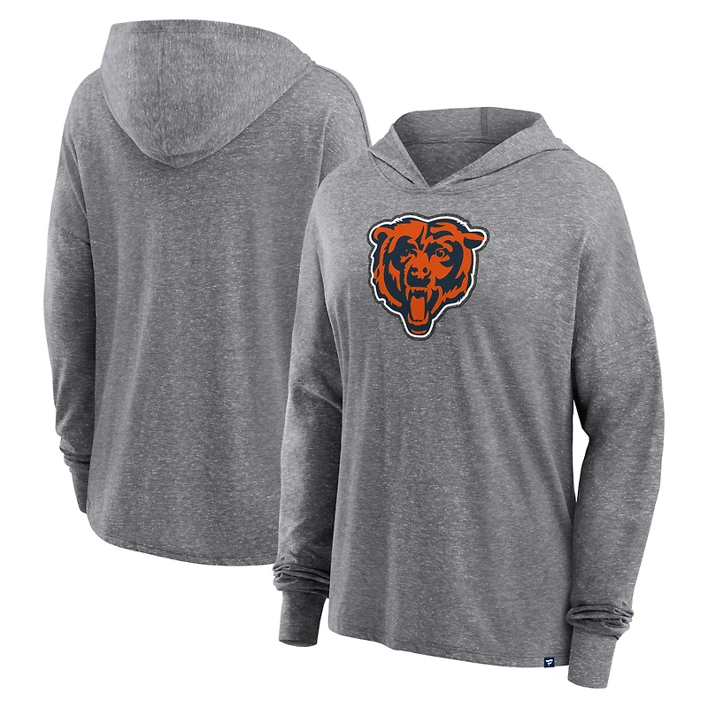 Women's Fanatics Heather Gray Chicago Bears Cozy Primary Pullover Hoodie