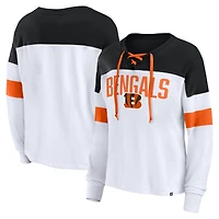 Women's Fanatics White/Black Cincinnati Bengals Even Match Lightweight Lace-Up Long Sleeve Top