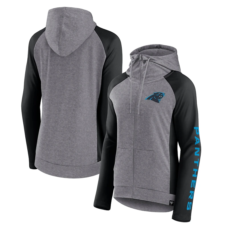 Women's Fanatics Heather Gray/College Black Carolina Panthers Blind Side Lightweight Full-Zip Hoodie