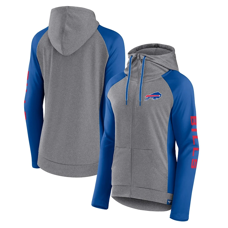 Women's Fanatics Heather Gray/College Royal Buffalo Bills Blind Side Lightweight Full-Zip Hoodie
