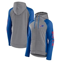 Women's Fanatics  Heather Gray/College Royal Buffalo Bills Blind Side Lightweight Full-Zip Hoodie