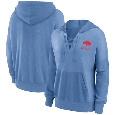 Women's Fanatics Royal Buffalo Bills Heritage Snow Wash French Terry Lace-Up Pullover Hoodie