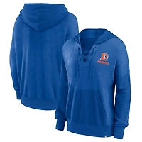 Women's Fanatics Royal Denver Broncos Heritage Snow Wash French Terry Lace-Up Pullover Hoodie