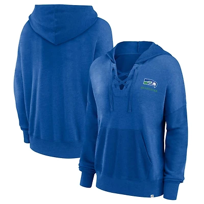 Women's Fanatics Royal Seattle Seahawks Heritage Snow Wash French Terry Lace-Up Pullover Hoodie