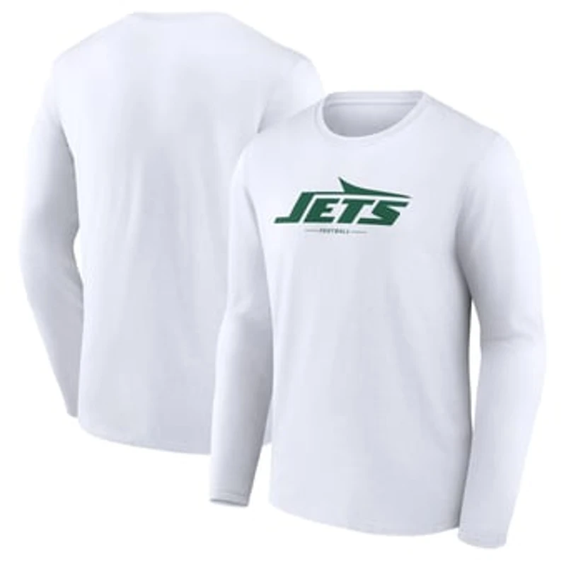 Men's White New York Jets Logo Team Lockup Long Sleeve T-Shirt