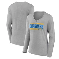 Women's Gray Los Angeles Chargers On Side Stripe Long Sleeve V-Neck T-Shirt