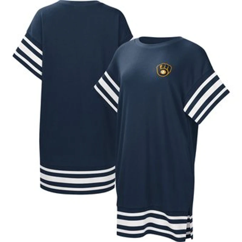 Women's Touch  Navy Milwaukee Brewers Cascade T-Shirt Dress