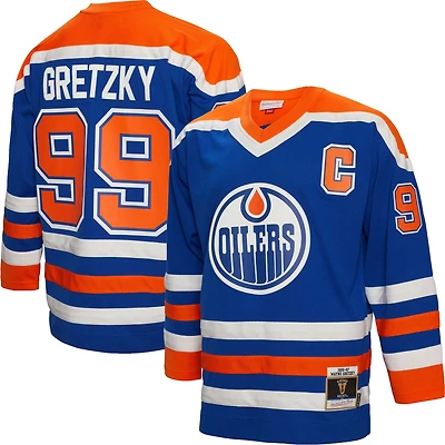 Men's Mitchell & Ness Wayne Gretzky Royal Edmonton Oilers Big & Tall 1986 Captain Patch Blue Line Player Jersey
