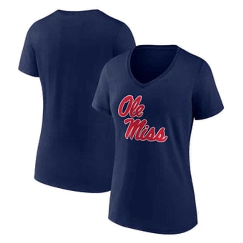 Women's Navy Ole Miss Rebels Team Logo V-Neck T-Shirt