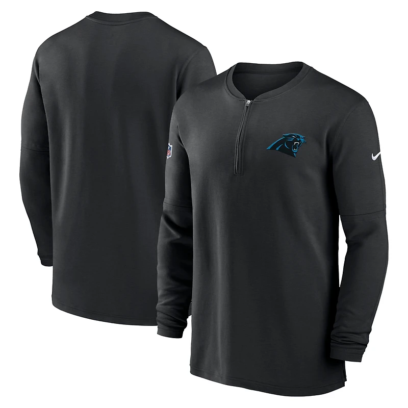 Men's Nike Black Carolina Panthers 2023 Sideline Performance Long Sleeve Tri-Blend Quarter-Zip Top