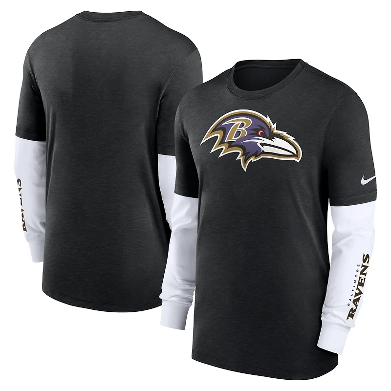 Men's Nike Heather Black Baltimore Ravens Slub Fashion Long Sleeve T-Shirt