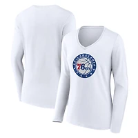 Women's White Philadelphia 76ers Alternate Logo V-Neck Long Sleeve T-Shirt