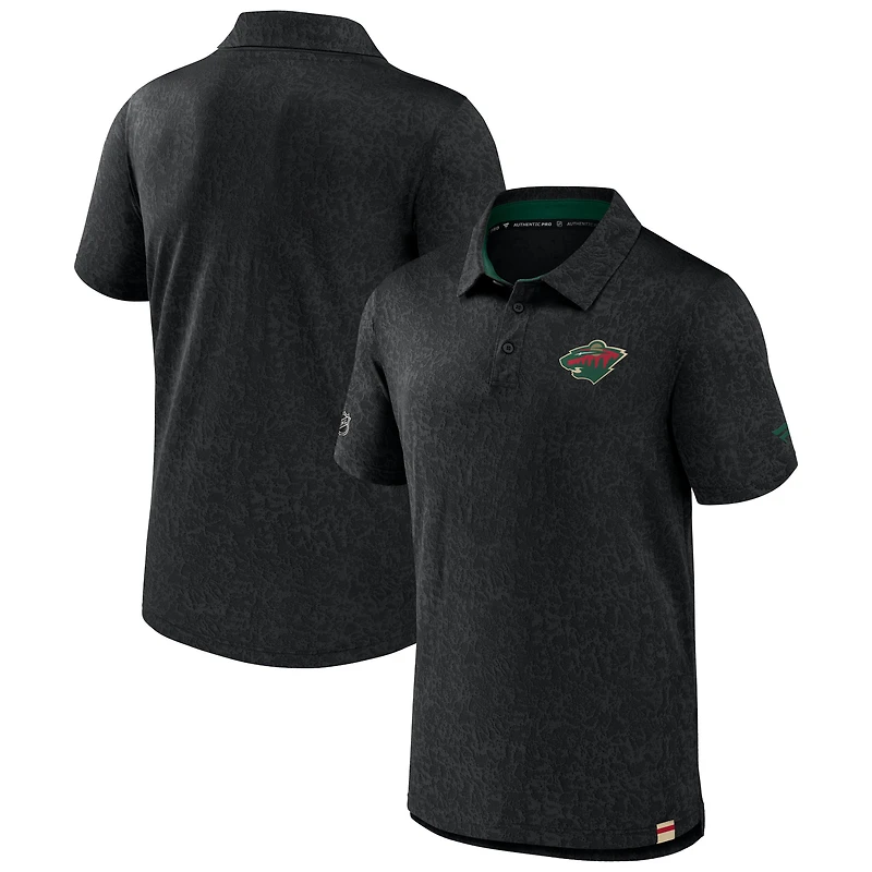 Men's Fanatics  Black Minnesota Wild Authentic Pro Jacquard Polo
