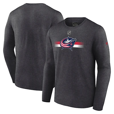 Men's Fanatics Heather Charcoal Columbus Blue Jackets Authentic Pro Secondary Long Sleeve T-Shirt