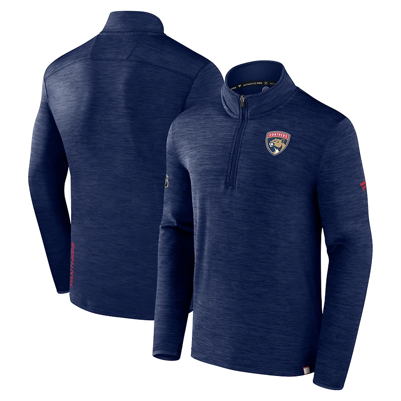 Men's Fanatics Heather Navy Florida Panthers Authentic Pro Quarter-Zip Pullover Top