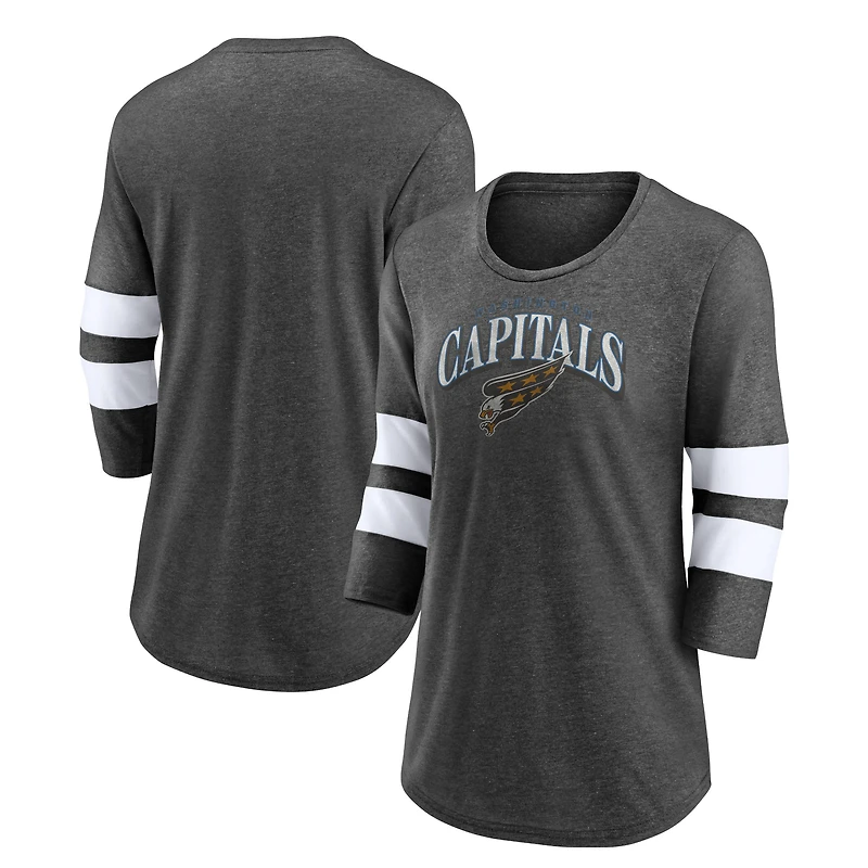 Women's Fanatics Heather Charcoal Washington Capitals Special Edition 2.0 Barn Burner 3/4 Sleeve T-Shirt