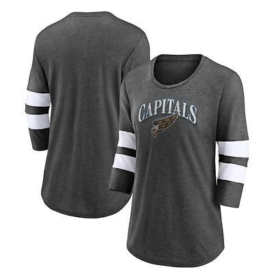 Women's Fanatics Heather Charcoal Washington Capitals Special Edition 2.0 Barn Burner 3/4 Sleeve T-Shirt