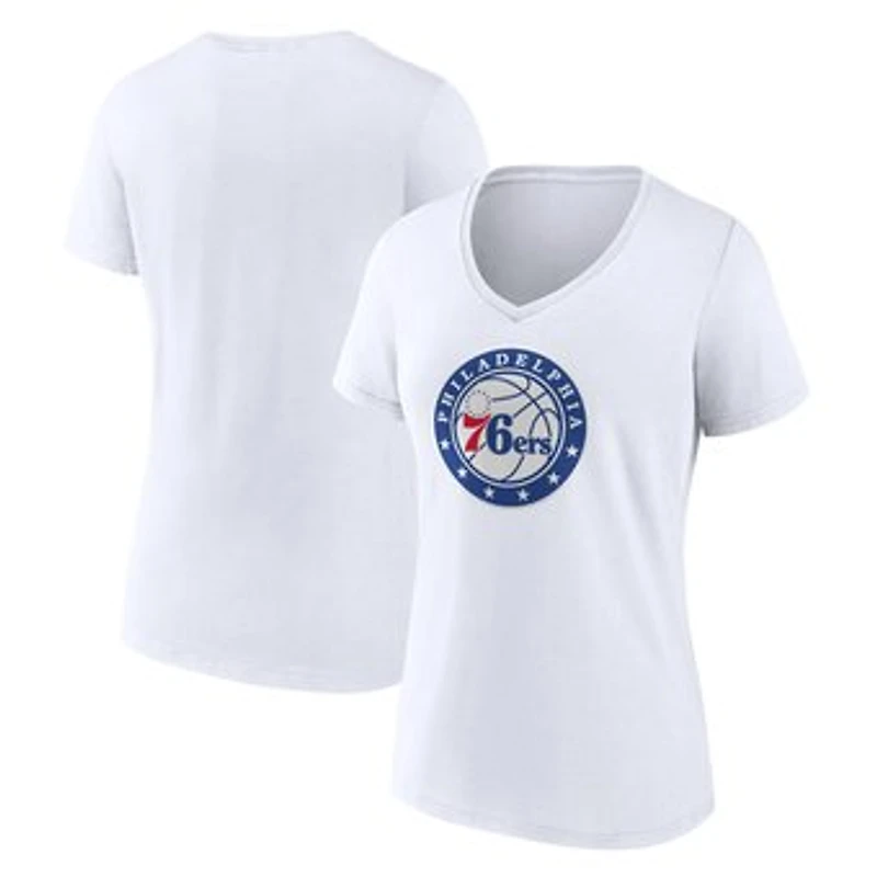 Women's White Philadelphia 76ers Alternate Logo V-Neck T-Shirt