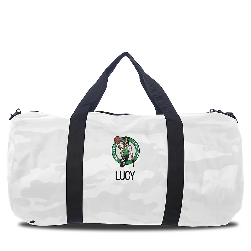 Boston Celtics White Camo Print Personalized Duffel Bag