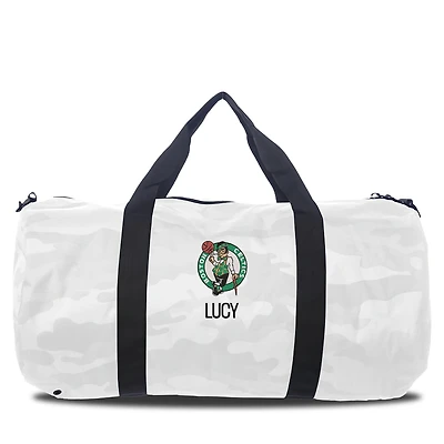 Boston Celtics White Camo Print Personalized Duffel Bag