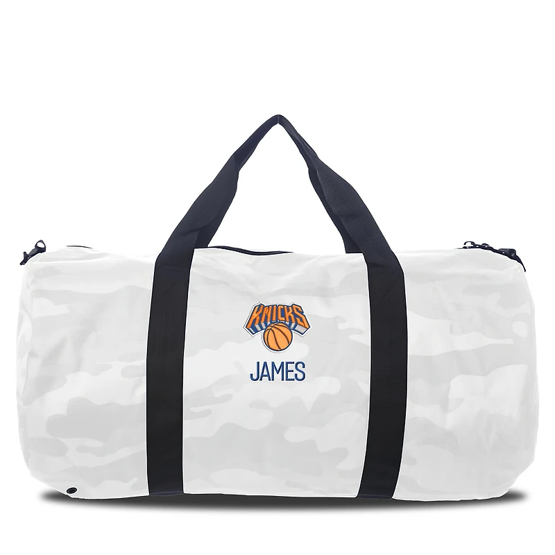 New York Knicks White Camo Print Personalized Duffel Bag