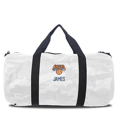 New York Knicks White Camo Print Personalized Duffel Bag