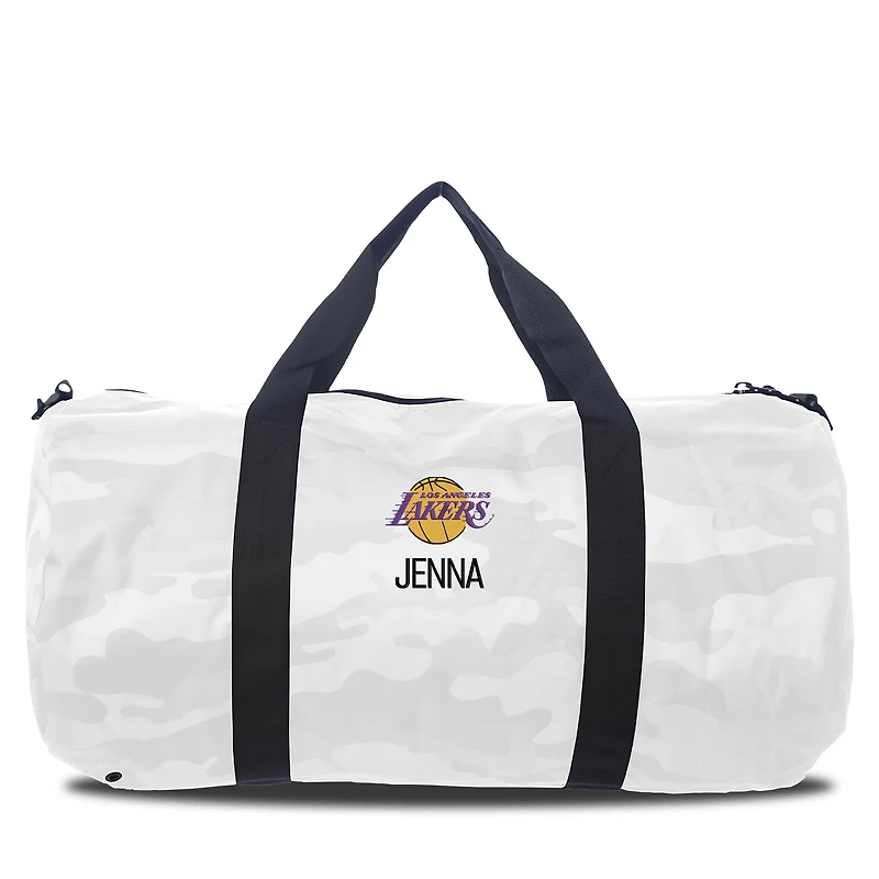 Los Angeles Lakers White Camo Print Personalized Duffel Bag