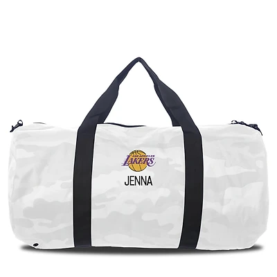 Los Angeles Lakers White Camo Print Personalized Duffel Bag