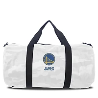 Golden State Warriors White Camo Print Personalized Duffel Bag