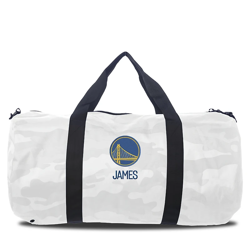 Golden State Warriors White Camo Print Personalized Duffel Bag