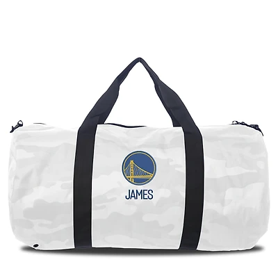 Golden State Warriors White Camo Print Personalized Duffel Bag
