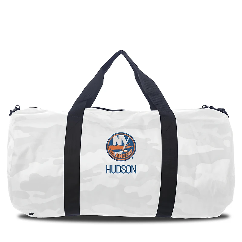 New York Islanders White Camo Print Personalized Duffel Bag