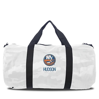 New York Islanders White Camo Print Personalized Duffel Bag