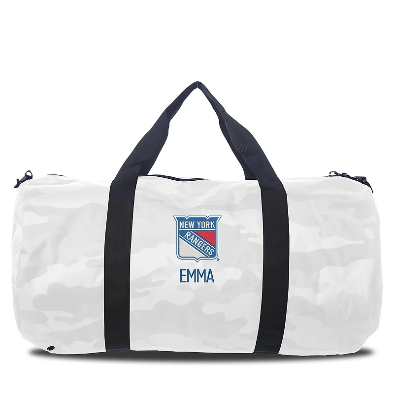 New York Rangers White Camo Print Personalized Duffel Bag
