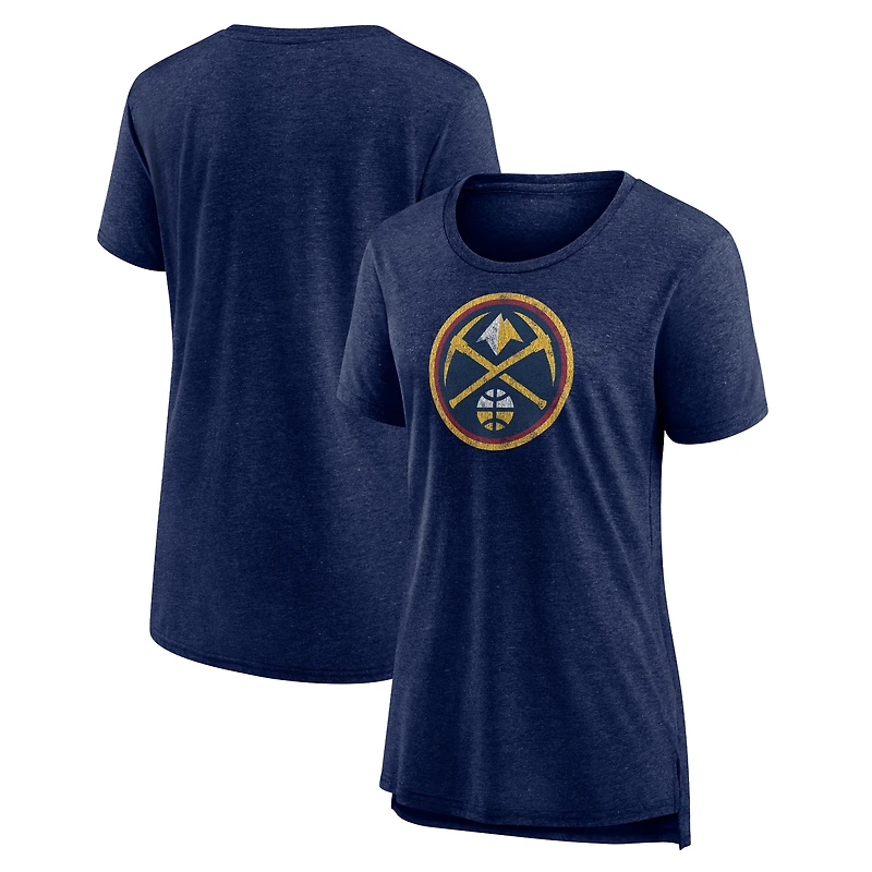 Women's Heather Navy Denver Nuggets Distressed Logo Tri-Blend T-Shirt