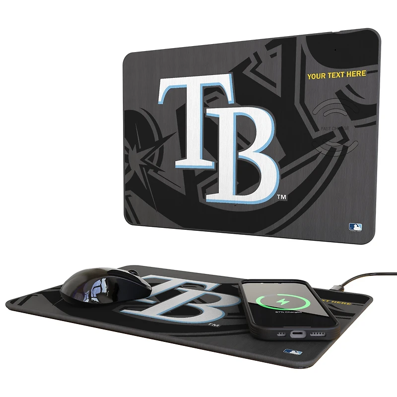 Keyscaper Tampa Bay Rays Personalized 15W Fast Wireless Charger and Mouse Pad